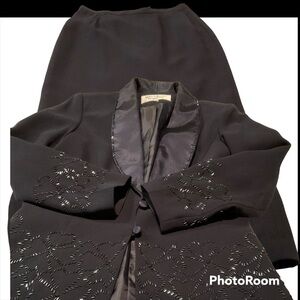 Maxie Klein Navy Blue Bead Trimmed 2-pc Special Occasion Suit